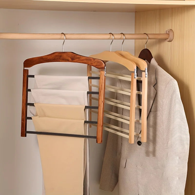 Solid Wood Multi-Tier Trouser & Coat Rack – Towel, Scarf & Tie Organizer