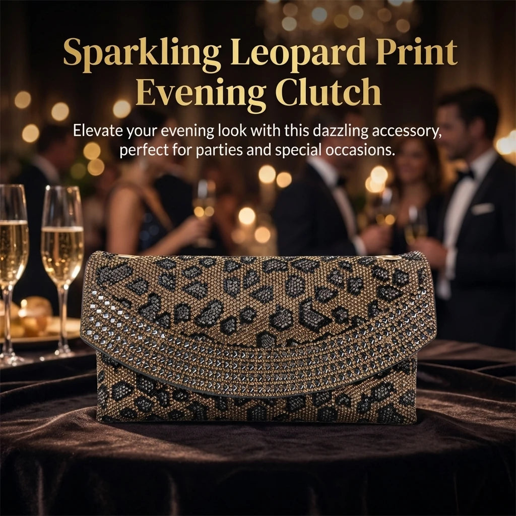 Leopard Print Clutch Bag for Women with Rhinestone Decoration Evening Crossbody Shoulder Bag for Wedding Party and Formal Events Peaceful Pleasures Health and Wellness