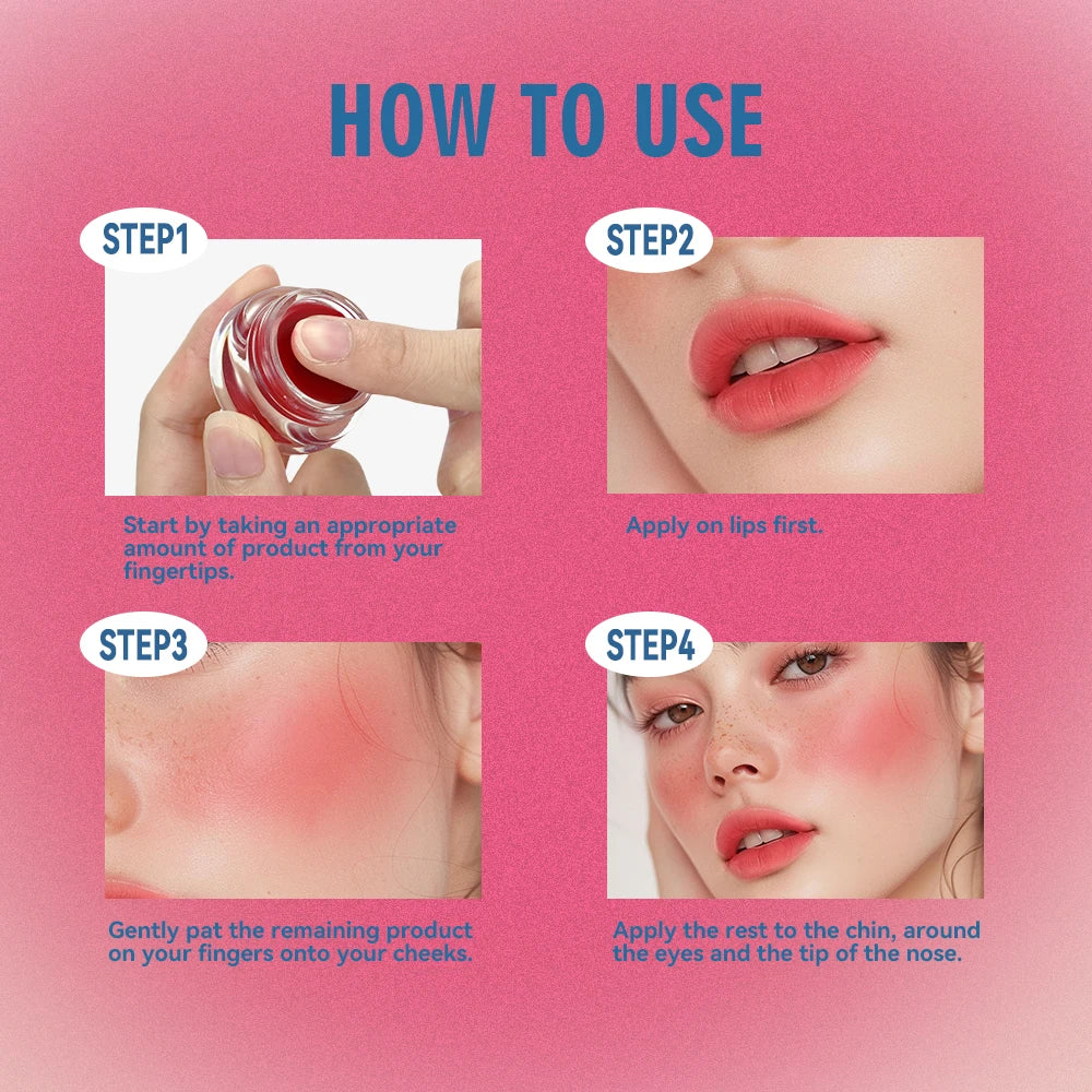 Lakerain Lip & Cheek Pudding Pot Natural Cheek Face Lip 2 IN 1 Waterproof Blusher High Color Rendering Smooth Brightening Peaceful Pleasures Health and Wellness