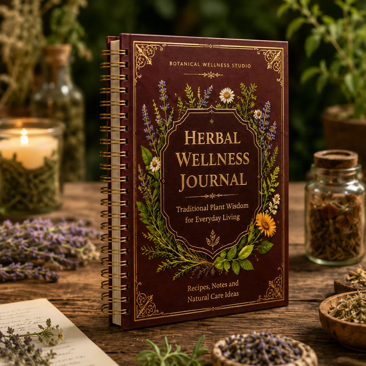 Retro Botanical A5 Spiral Notebook Natural Care Log Book Portable