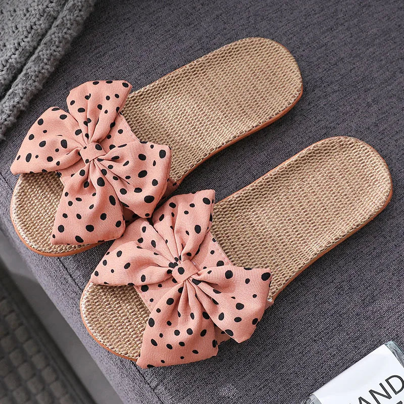 Women's Linen Bow Flip Flops – Bohemian Beach Slippers