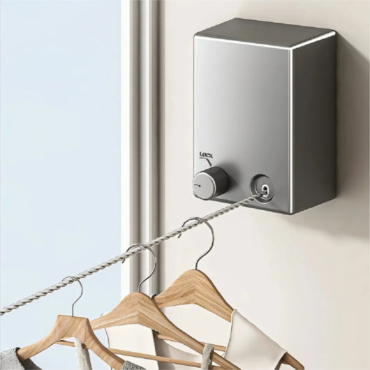 Retractable Clothesline Wall-Mount Space-Saving Drying Rack Retractable Clothesline Peaceful Pleasures Health and Wellness