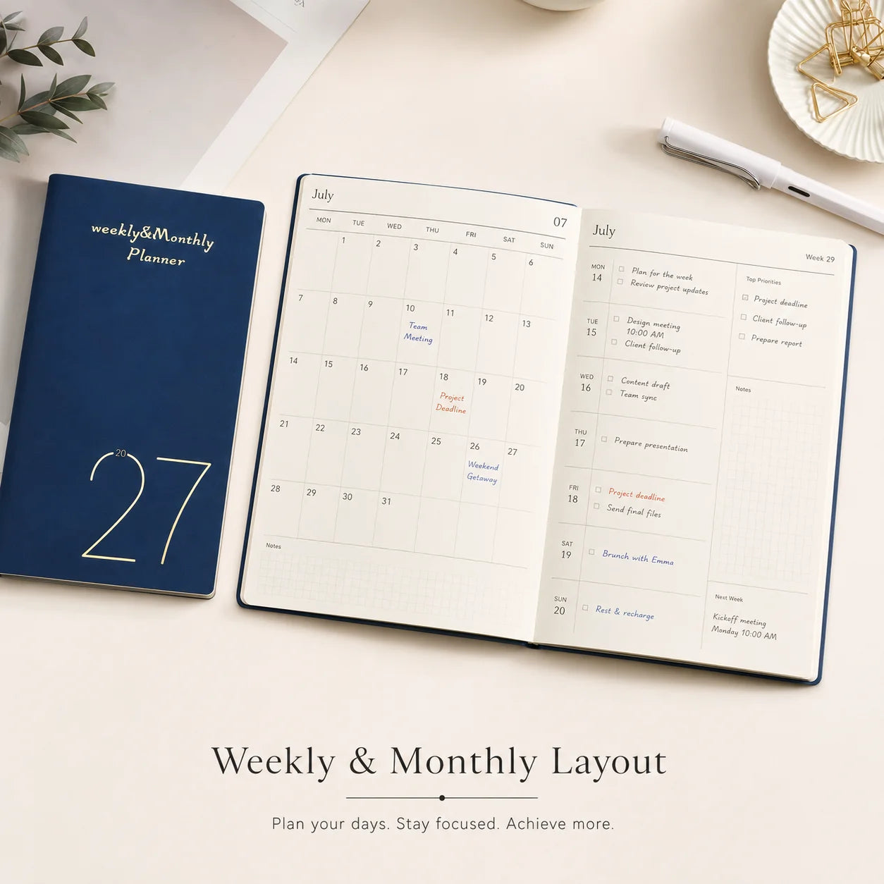 2027 Weekly Monthly Planner 4-Color Notebook A5 Lined Journal Office