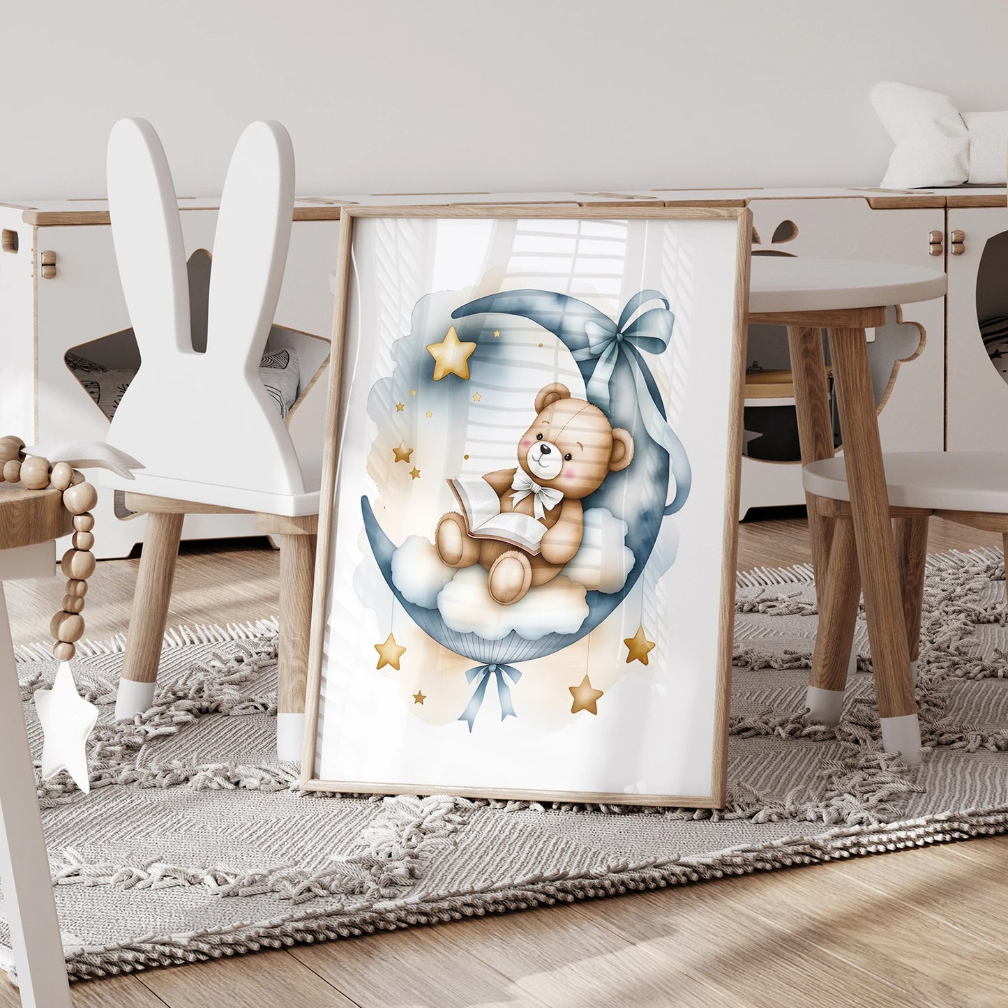 Personalized Blue Bear 3-Piece Canvas Wall Art | Kids Room Decor