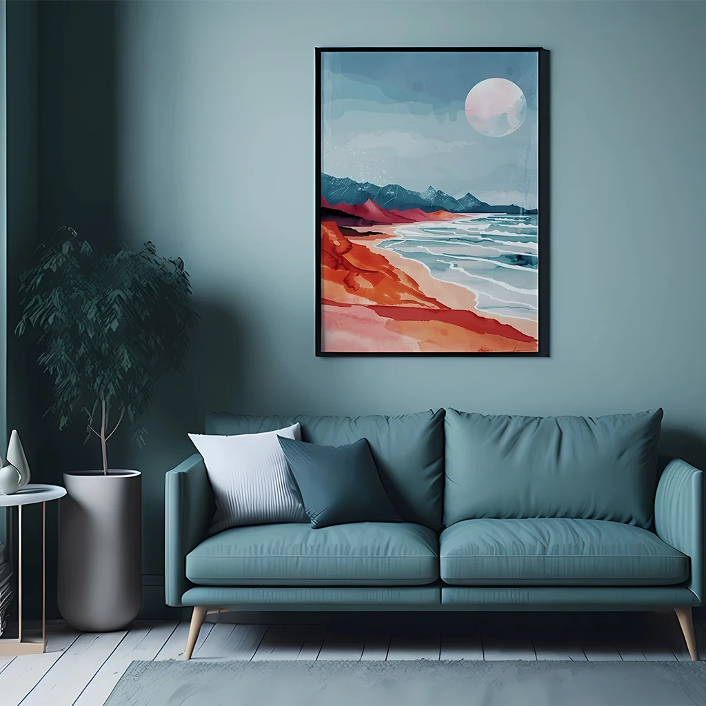 Watercolor Coastal Mountain Canvas Wall Art | Landscape Print Canvas Wall Art Peaceful Pleasures Health and Wellness