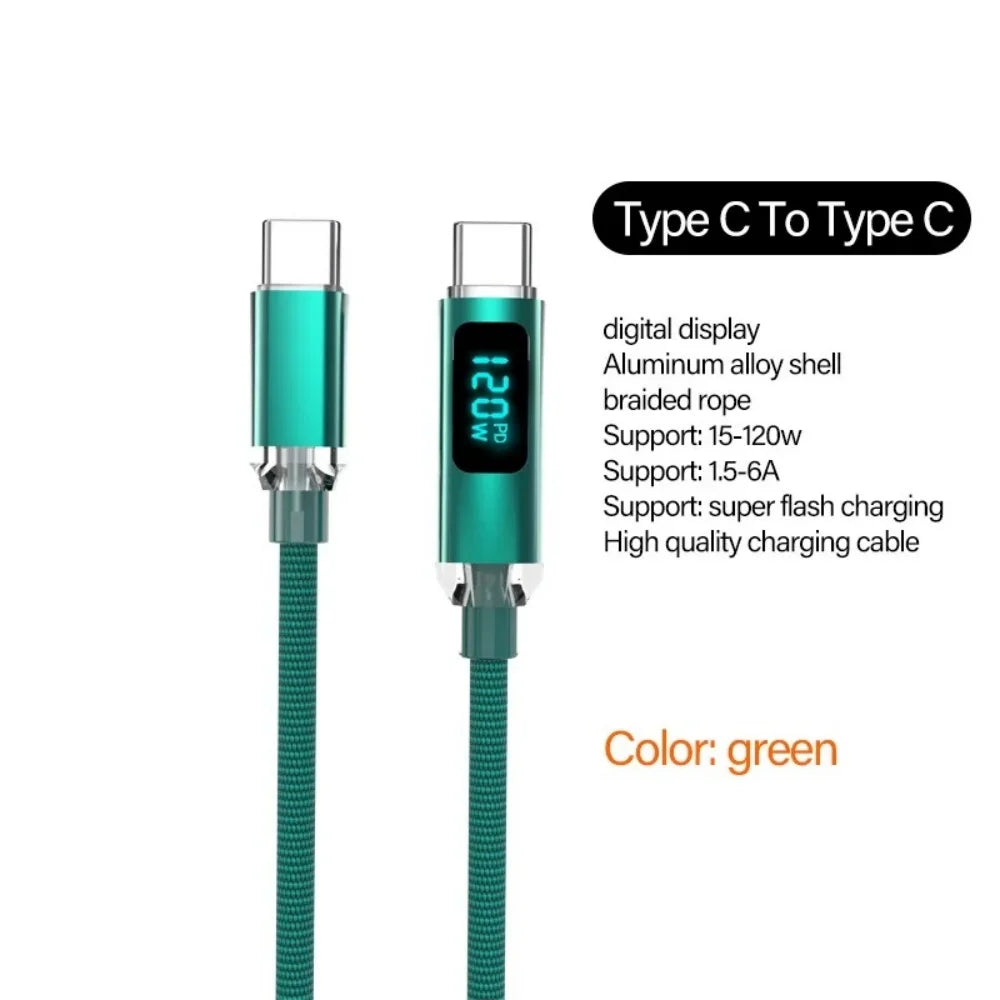 120W USB-C to C 6A Fast Charging Cable with Digital Display