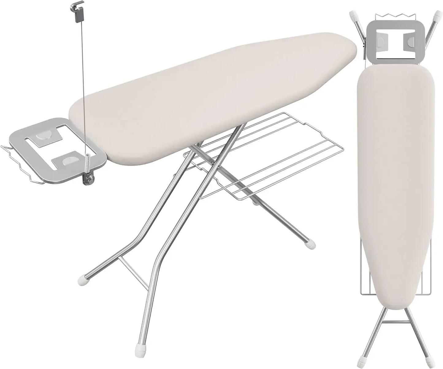 Compact Folding Ironing Board with Adjustable Height, Storage Tray & Steam Rest - Heavy Duty 52x14 Beige Peaceful Pleasures Health and Wellness United States