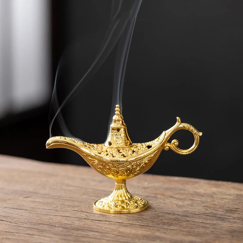 Hollow Legend Aladdin Magic Genie Lamps Incense Burners Retro Wishing Oil Lamp Home Decor Gift Peaceful Pleasures Health and Wellness