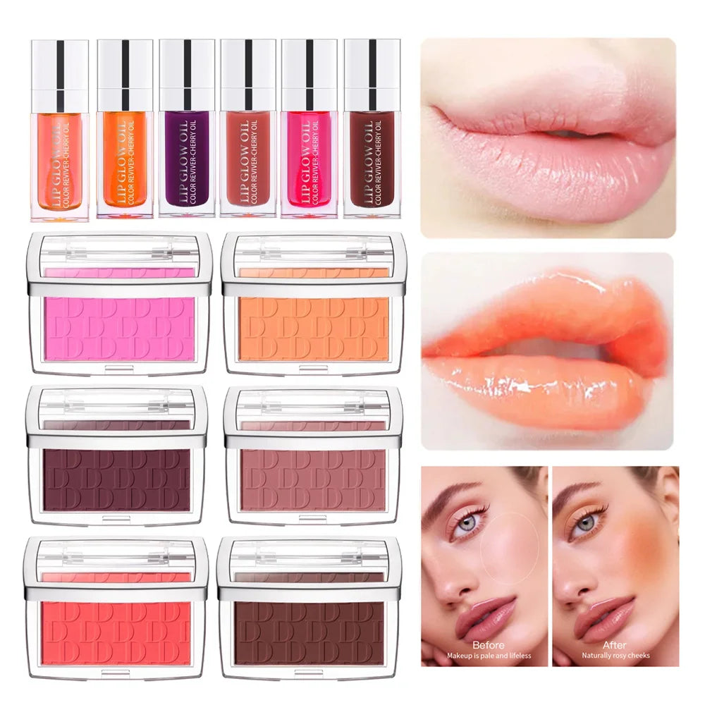 ibcccndc Lip Glow Oil & Matte Blush Set | Plumping Lip Gloss Duo Lip & Blush Set Peaceful Pleasures Health and Wellness