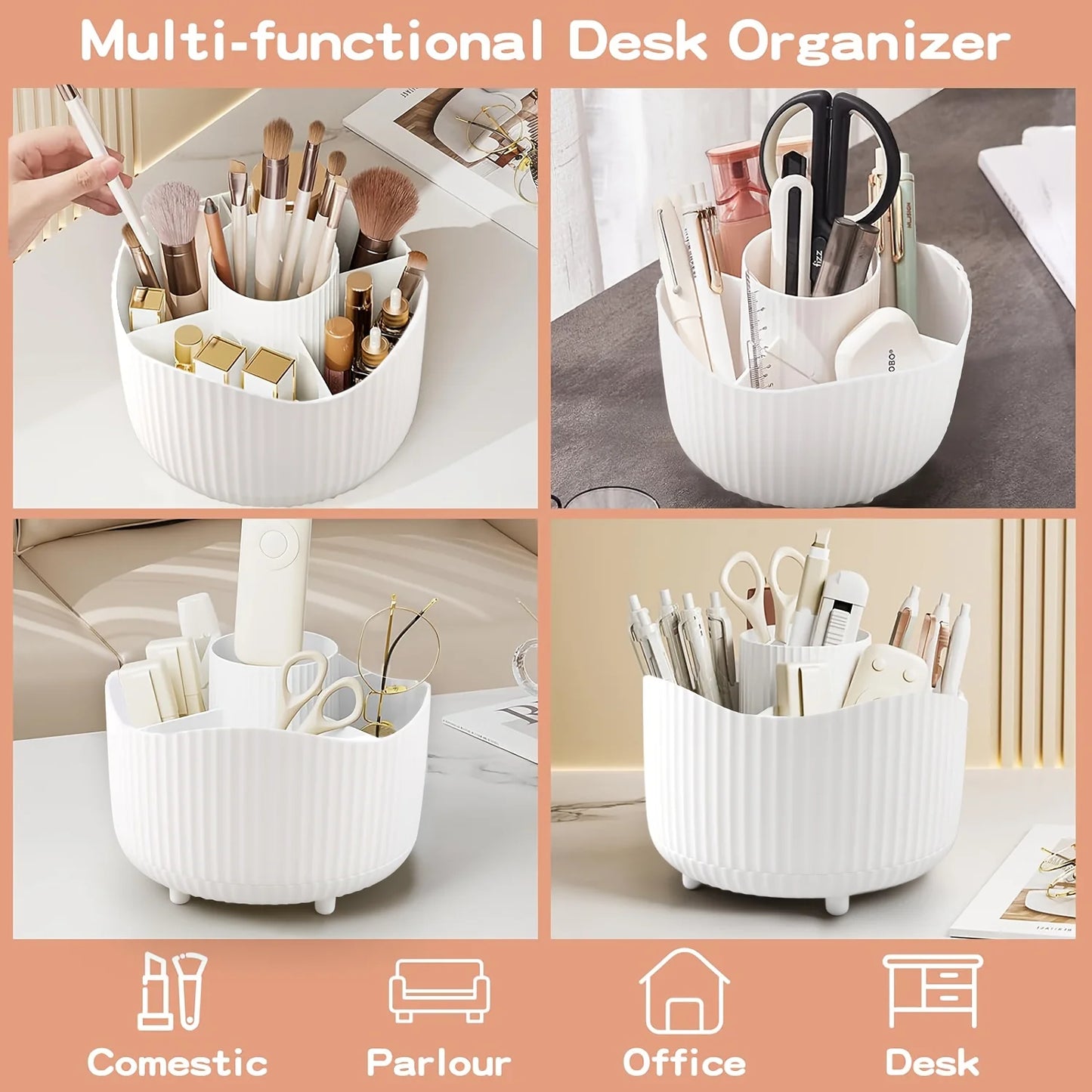 360° Rotating Makeup Organizer | 5-Slot Brush & Cosmetic Holder