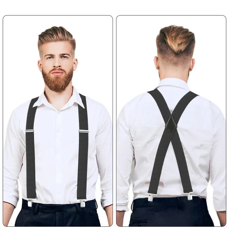 Men's Heavy-Duty 2-Inch Wide Adjustable Elastic Work Suspenders with Sturdy Clips X-Back Design for Durable Support Peaceful Pleasures Health and Wellness