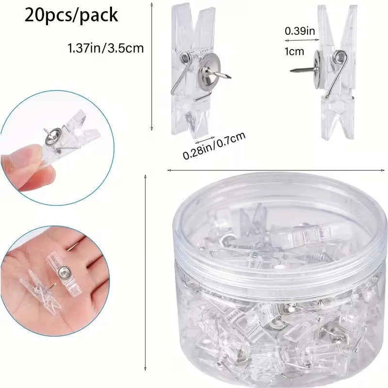 20-Pack Mini Clear Photo Clips – Spring Clothespins for Crafts