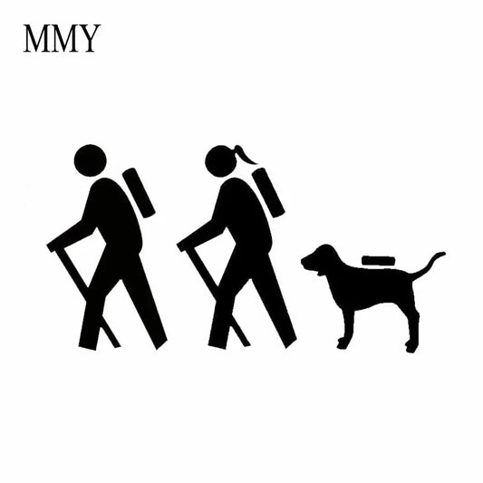 8"*4.25" Hiker Couple Guy Girl with Dog Hiking Camper Camping Decal Sticker Peaceful Pleasures Health and Wellness black