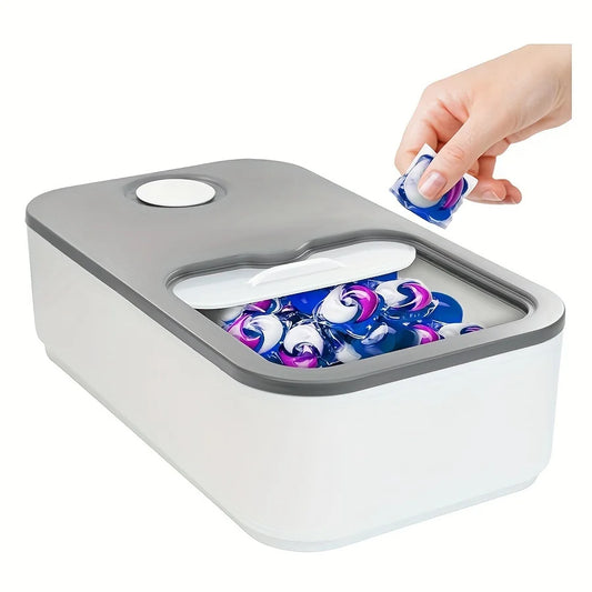 Laundry Pod Container with Slide Lid – Laundry Room Storage Organizer Peaceful Pleasures Health and Wellness White Grey