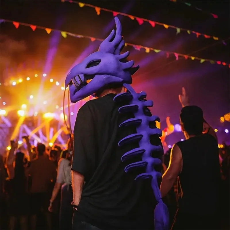 Dinosaur Skeleton Plush Headgear & Tail Cosplay Costume Prop