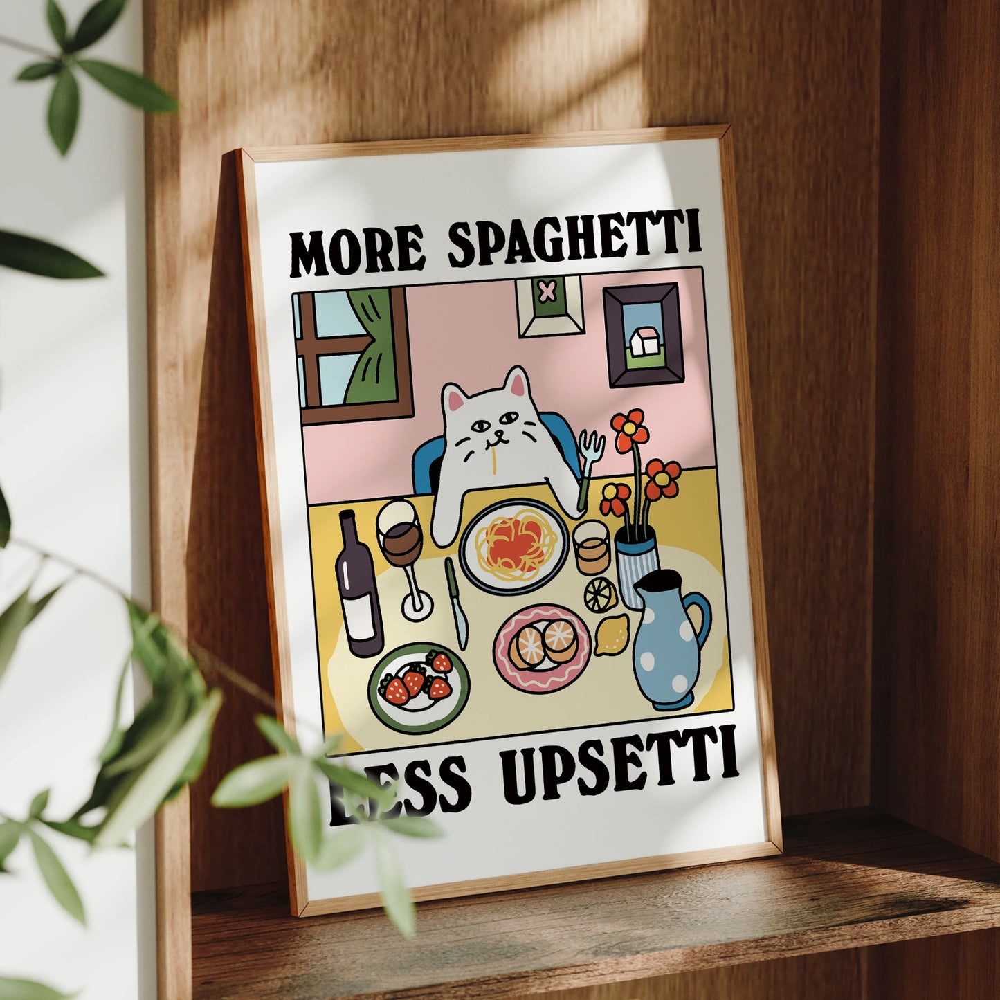 More Spaghetti Less Upsetti Funny Cat Canvas Wall Art