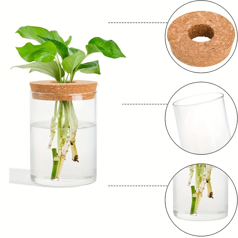 3 Pcs Acrylic Vase with Bamboo Tray – Clear Propagation Station Set for Tabletop Water Planting & Home Decor