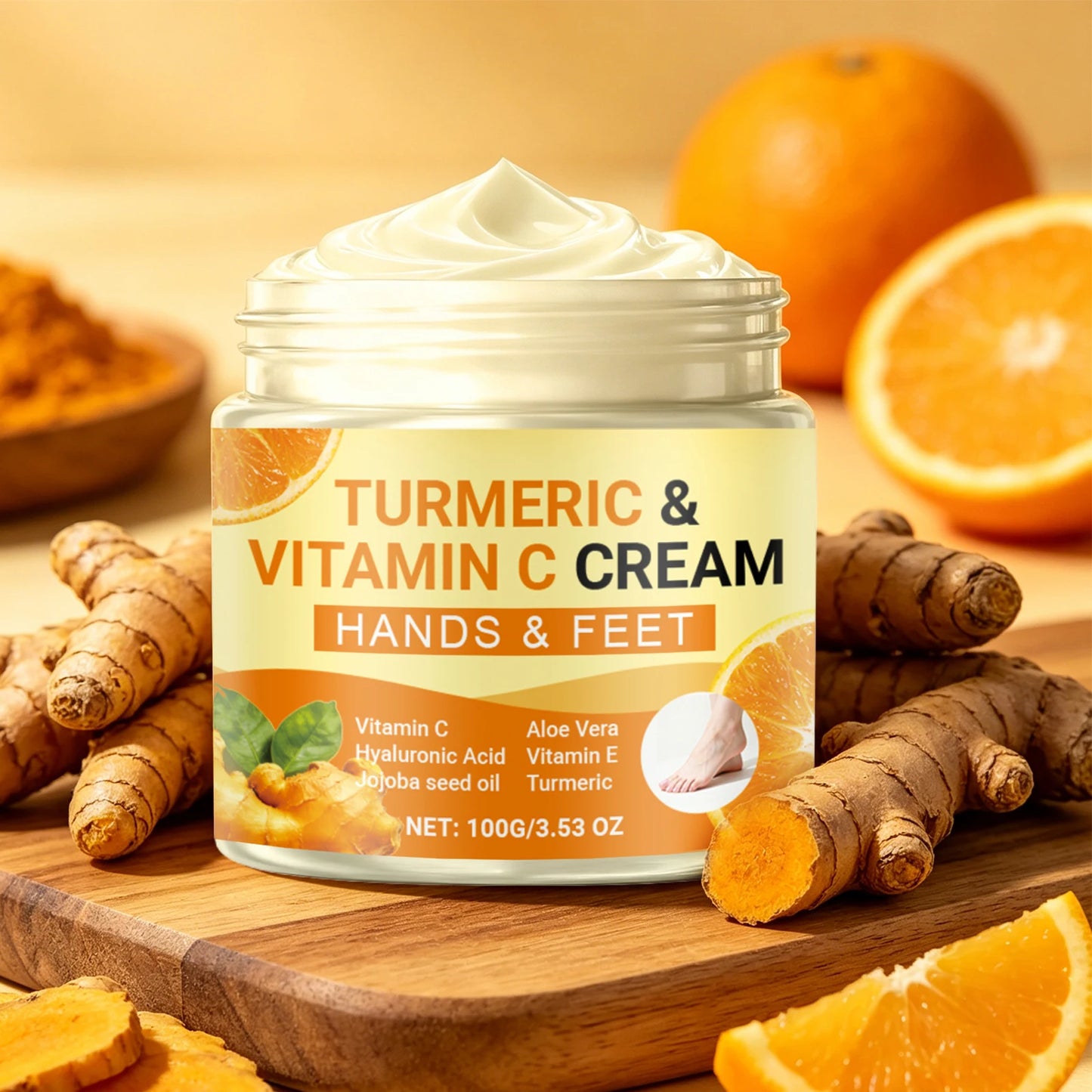 Turmeric Vitamin C Moisturizing Cream for Hand and Feet Brighten Skin Tone Repairs Dry Cracked Heels Nourishes Rough Skin Care Peaceful Pleasures Health and Wellness