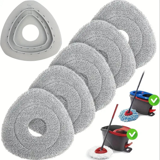 4/5pcs Rotating Mop Replacement Pads + 1 Plastic Triangle Pad, Fits O-Cedar Easywring 1 Tank & Rinseclean 2 Tank System Peaceful Pleasures Health and Wellness 6pcs
