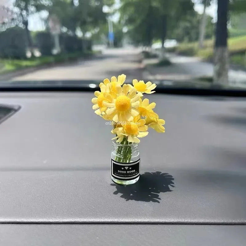 1pcs Cute Mini Daisy Vase Car Interior Decoration Auto Dashboard Ornaments Gadgets for Women Gifts Car Products Home Accessories Peaceful Pleasures Health and Wellness