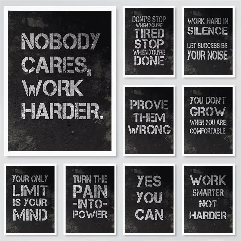 Inspiration Black Background Poster Canvas Printing Nobody Cares Work Harder Wall Art Decor Quotes Bar Home Room Wall Decoration Peaceful Pleasures Health and Wellness