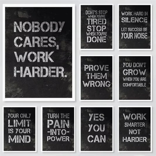 Inspiration Black Background Poster Canvas Printing Nobody Cares Work Harder Wall Art Decor Quotes Bar Home Room Wall Decoration Peaceful Pleasures Health and Wellness