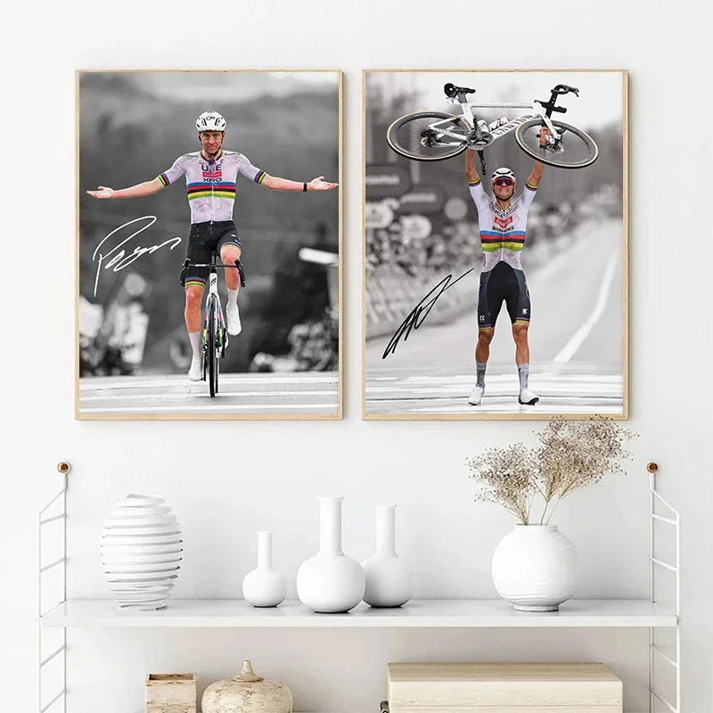 Cycling World Champion Tadej Pogacar Posters Sports Prints Mathieu Van Der Poel Canvas Painting Wall Picture Home Room Decor Peaceful Pleasures Health and Wellness