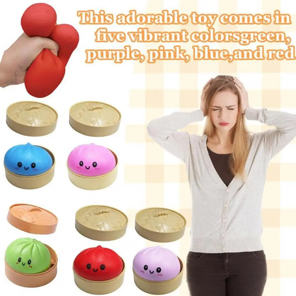 Giant Dumpling Squeeze Fidget Toy with Bamboo Steamer Box