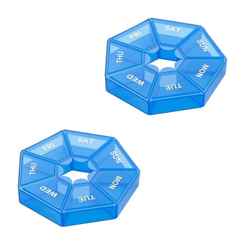 Weekly 7-day Pill Organizer Portable Travel Pill Box Multifunctional Small Medicine Case Black Peaceful Pleasures Health and Wellness Blue-2pcs