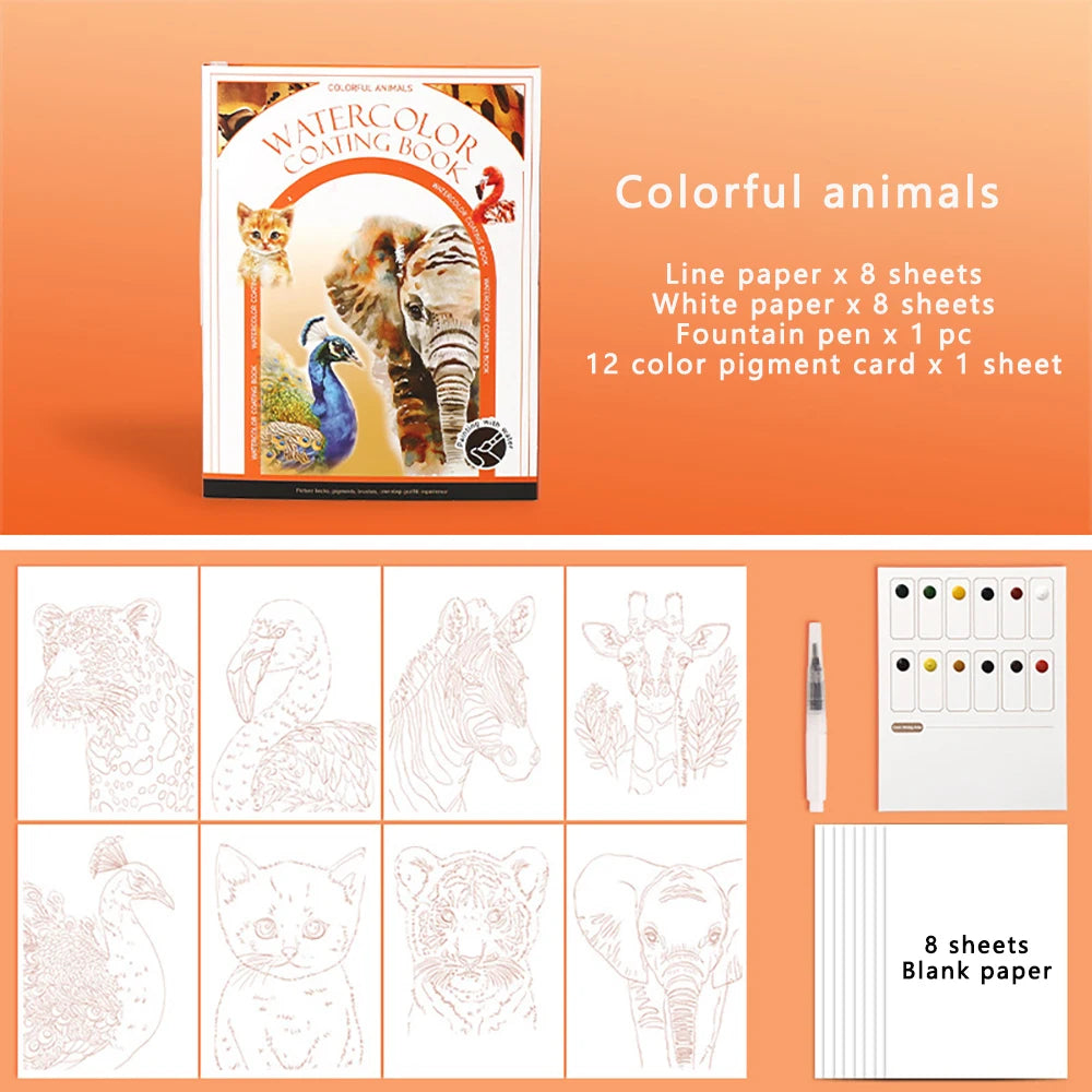 Travel Watercolor Painting Tri-fold Book Built-in 12 Colors Stress
