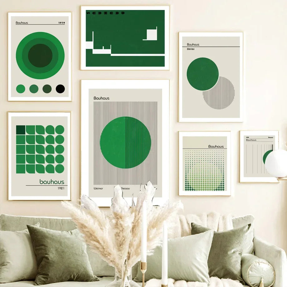 Scandinavian Bauhaus Abstract Green Canvas Wall Art Print