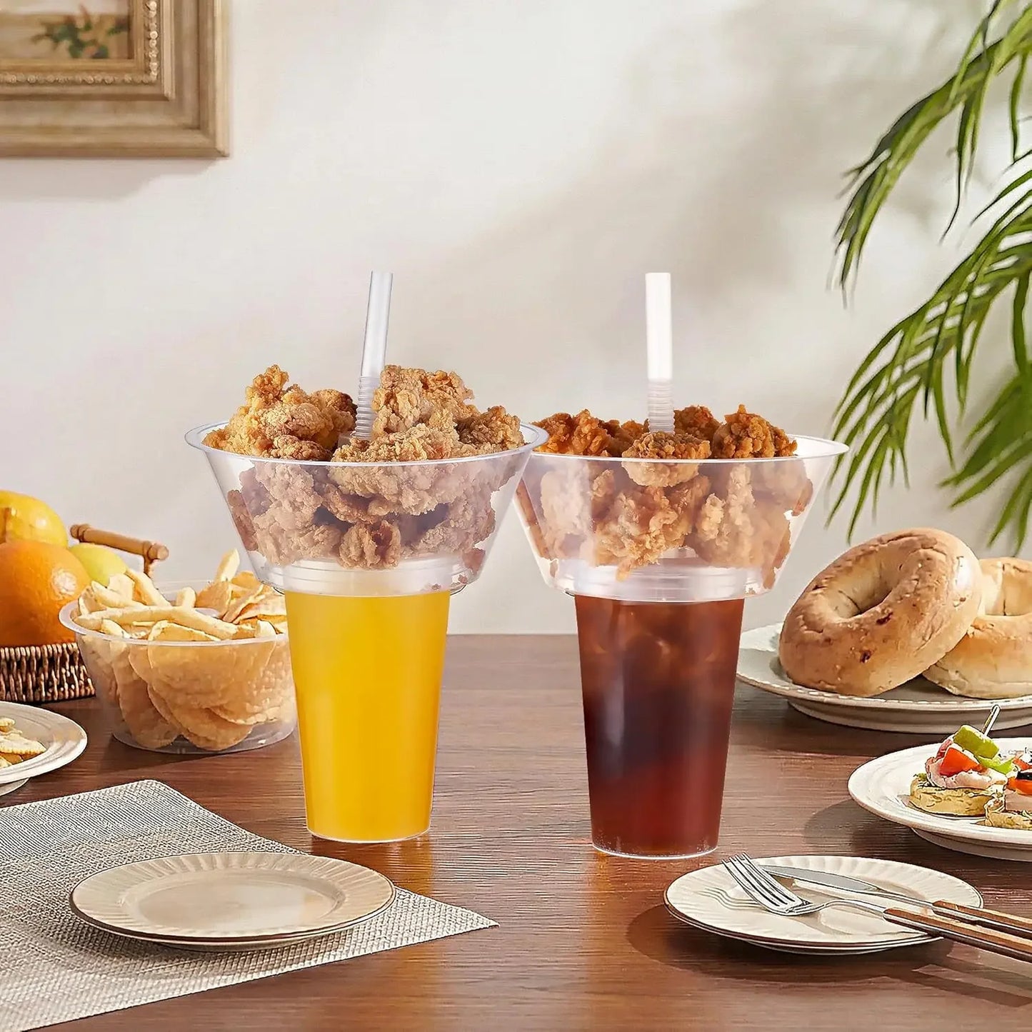 Free BPA Disposable Snack Bowl and Drink Cup Set in One for Party Takeaway Container for Drink Beverage Transparent Protest Peaceful Pleasures Health and Wellness
