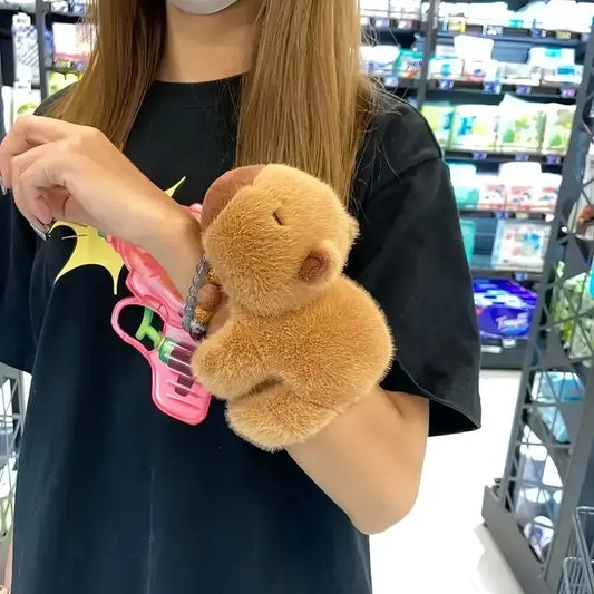 Capybara Snap Ring Plush Bracelet – Fun Kids Gift & Photo Prop Plush Snap Bracelet Peaceful Pleasures Health and Wellness