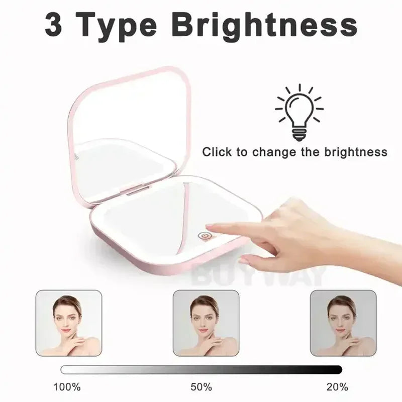 Compact Small Mini Gift Vanity Table Folding Led Lights Portable Hand Held Pocket Makeup Mirror 2X magnifying Peaceful Pleasures Health and Wellness