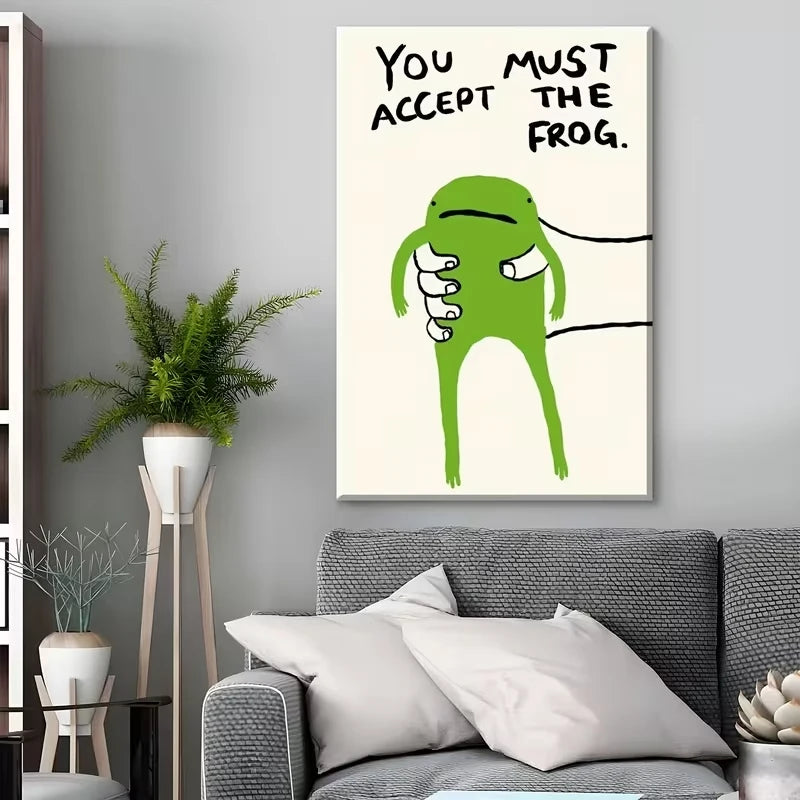 Retro Funky Green Frog Canvas Wall Art Print | Home Decor
