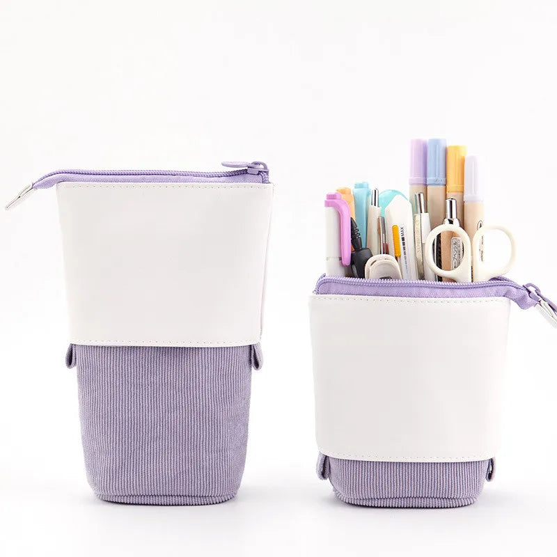 New Creative Retractable Pencil Case Kawaii DIY Printed Pen Case Large Capacity Pen Holder Office Stationery Storage Pencil Bag Peaceful Pleasures Health and Wellness PU corduroy purple China Mainland