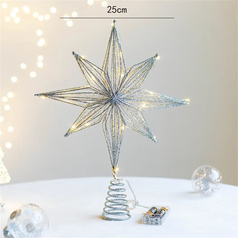 LED Christmas Tree Star Topper – Glitter Iron Ornament 20–30cm
