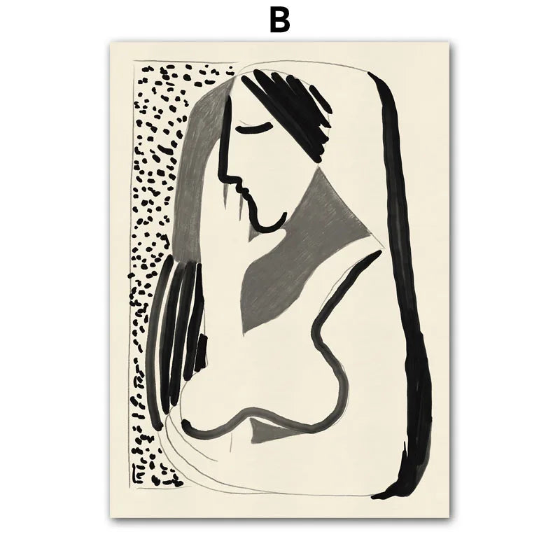 Boho Minimalist Abstract Woman Canvas Wall Art | Matisse Line Art Canvas Wall Art Print Peaceful Pleasures Health and Wellness B 30x40cm Unframed