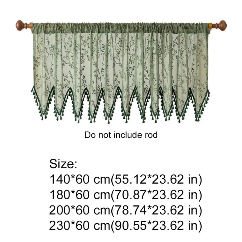 Rustic Short Tulle Window Curtain | Lace Fringe Trim