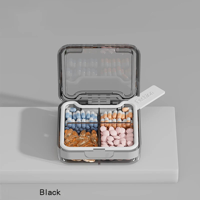 1Pc Travel Pill Case Medicine Storage Organizer Container Drug Tablet Dispenser Independent Lattice Pill Box Jewelry Storage Box Peaceful Pleasures Health and Wellness Black 4 grids