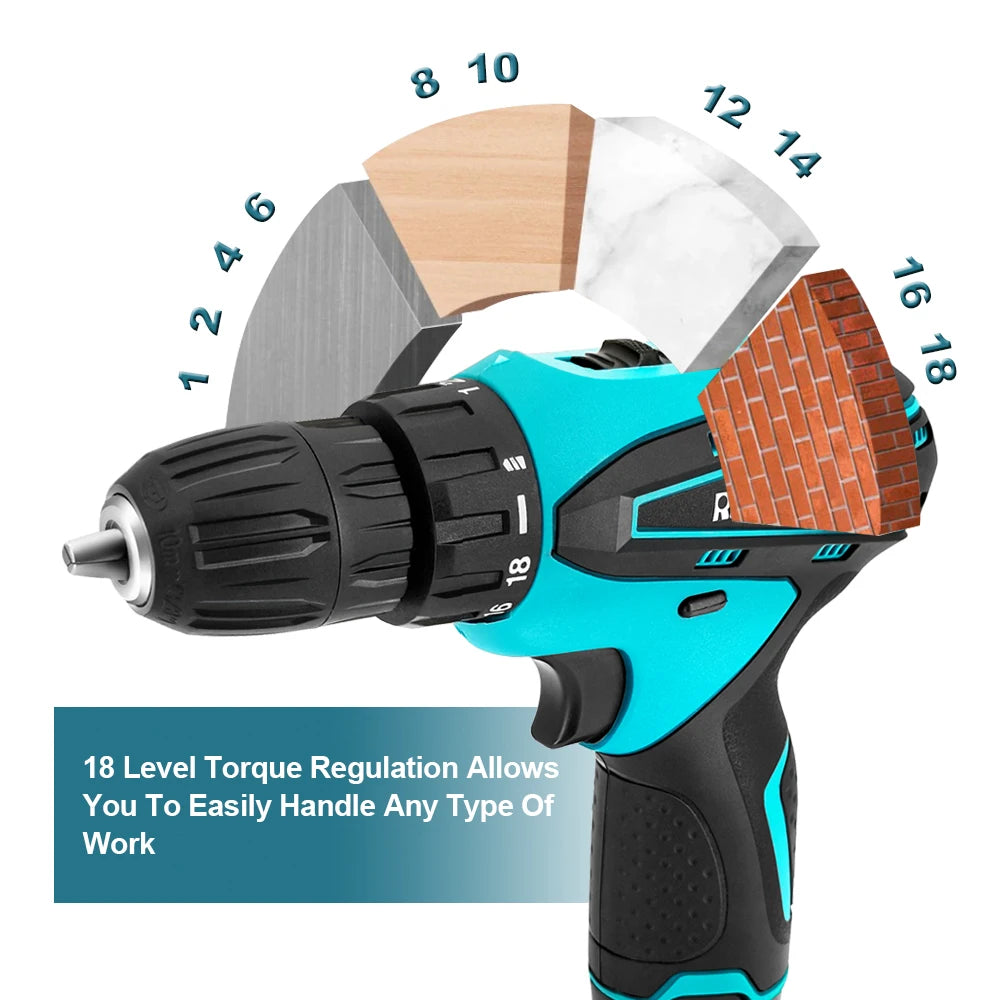 12V Rechargeable Cordless Electric Drill Brushed Electric Drill Impact Drill Power Tool for Household Use(No Battery No Charger) Peaceful Pleasures Health and Wellness