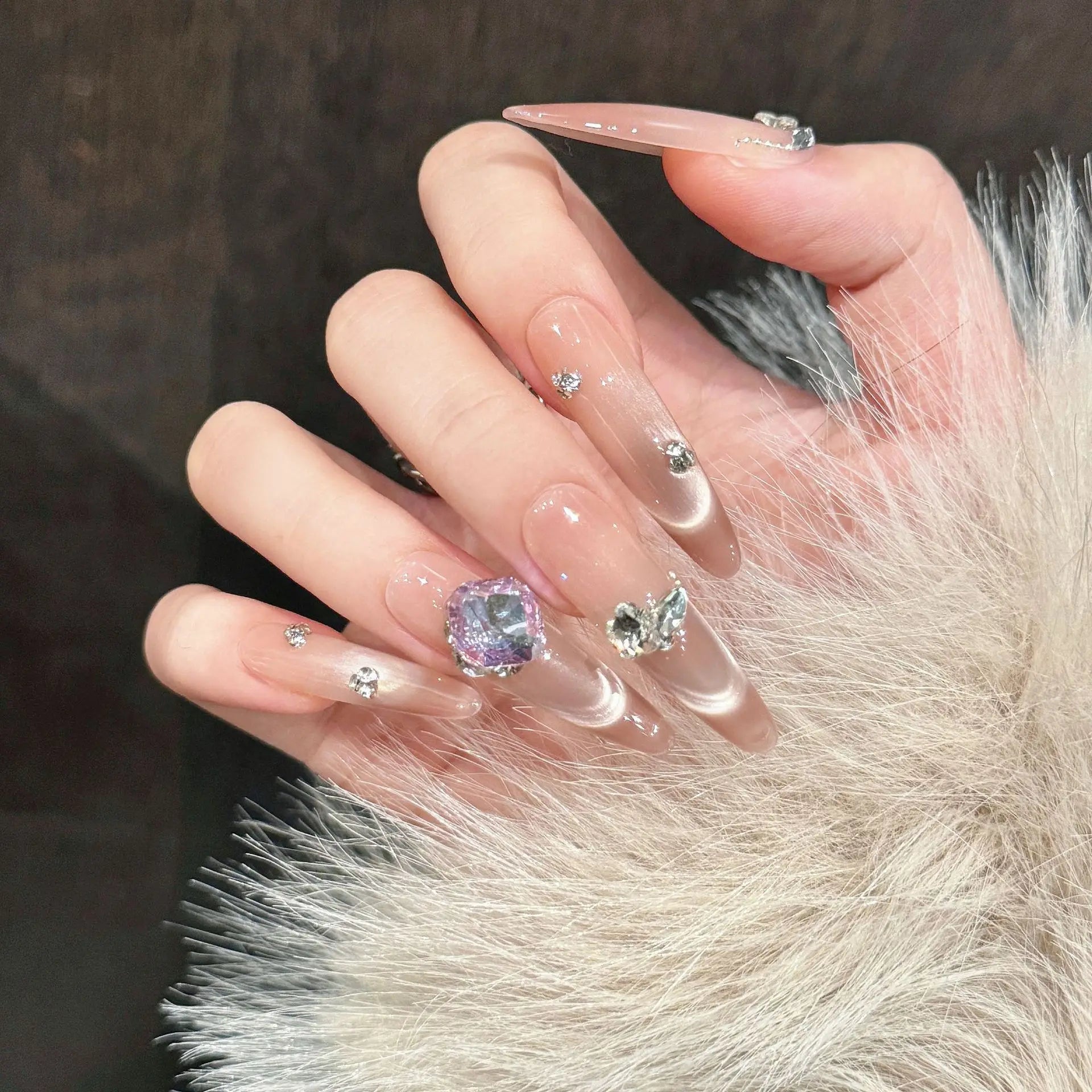 French Smile Cat Eyes Handmade Press on Nails Gradient Sparkling Diamond Decor Fake nails For Lady Bride Wearable False Nails Peaceful Pleasures Health and Wellness