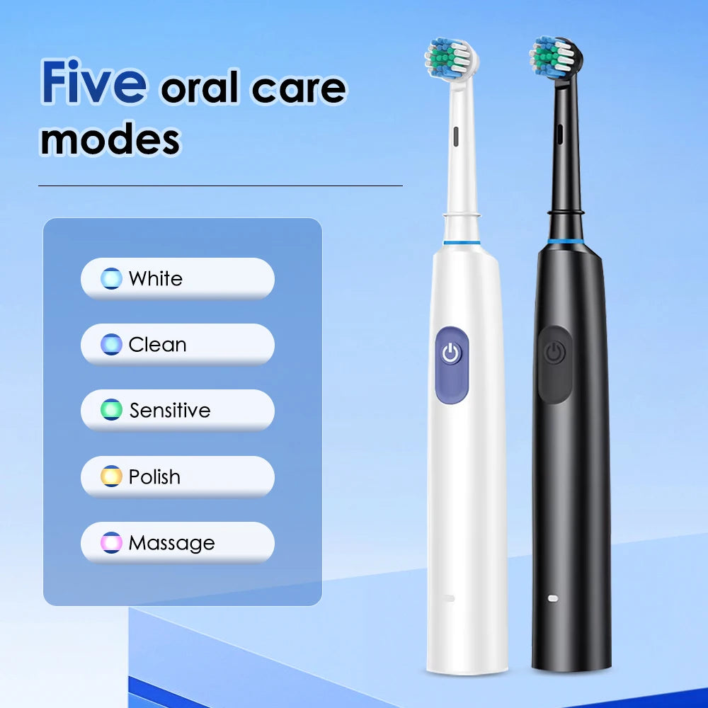 Electric Toothbrush Rotary Rechargeable Teeth Cleaner for Adults Soft Bristles Rotating Round Brush Heads Smart Timer Toothbrush Peaceful Pleasures Health and Wellness
