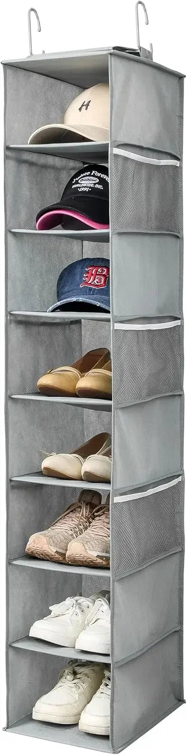 8-Shelf Gray Hanging Shoe and Hat Organizer with Mesh Pockets for Closet Storage Peaceful Pleasures Health and Wellness United States