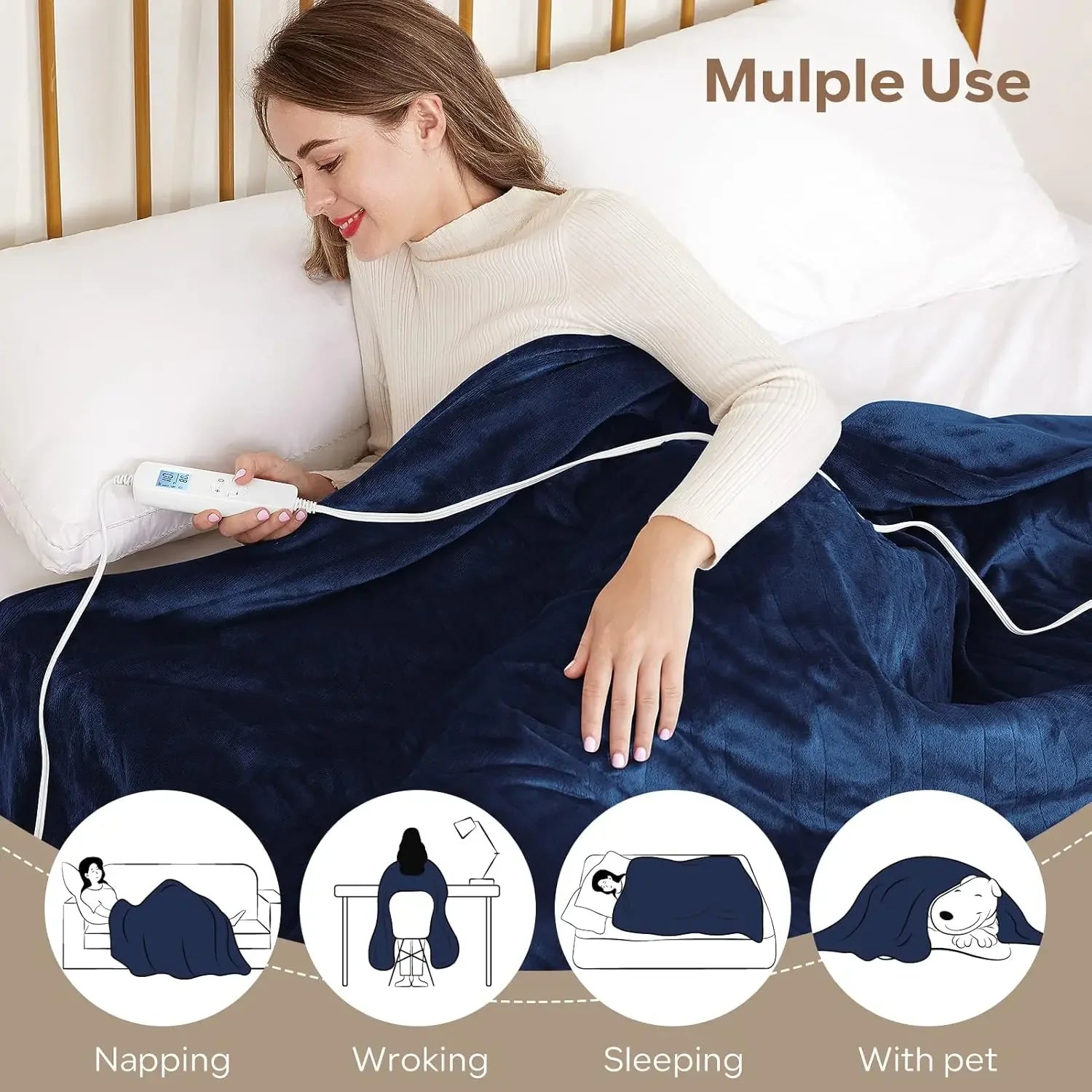 Queen Size Electric Heated Blanket with 6 Heat Settings, Auto Timer, and Soft Flannel for Home Use Peaceful Pleasures Health and Wellness
