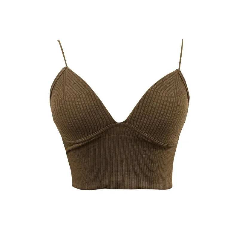Ribbed Bralette Tank Top Built-In Cups | Low Back Women's Cami