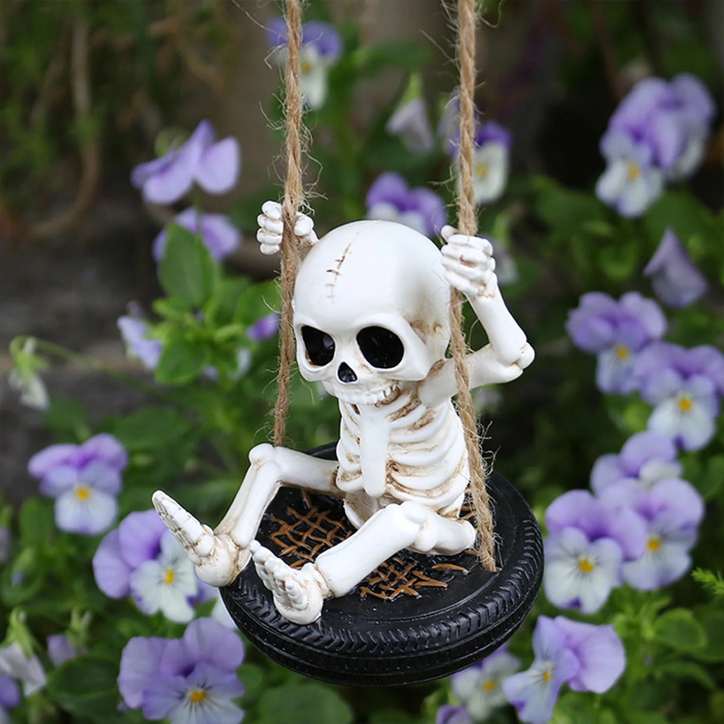 Halloween Skeleton Tire Swin Hollow Big Eyes Punk-Style Garden Ornament for Halloween Festival Gift Peaceful Pleasures Health and Wellness