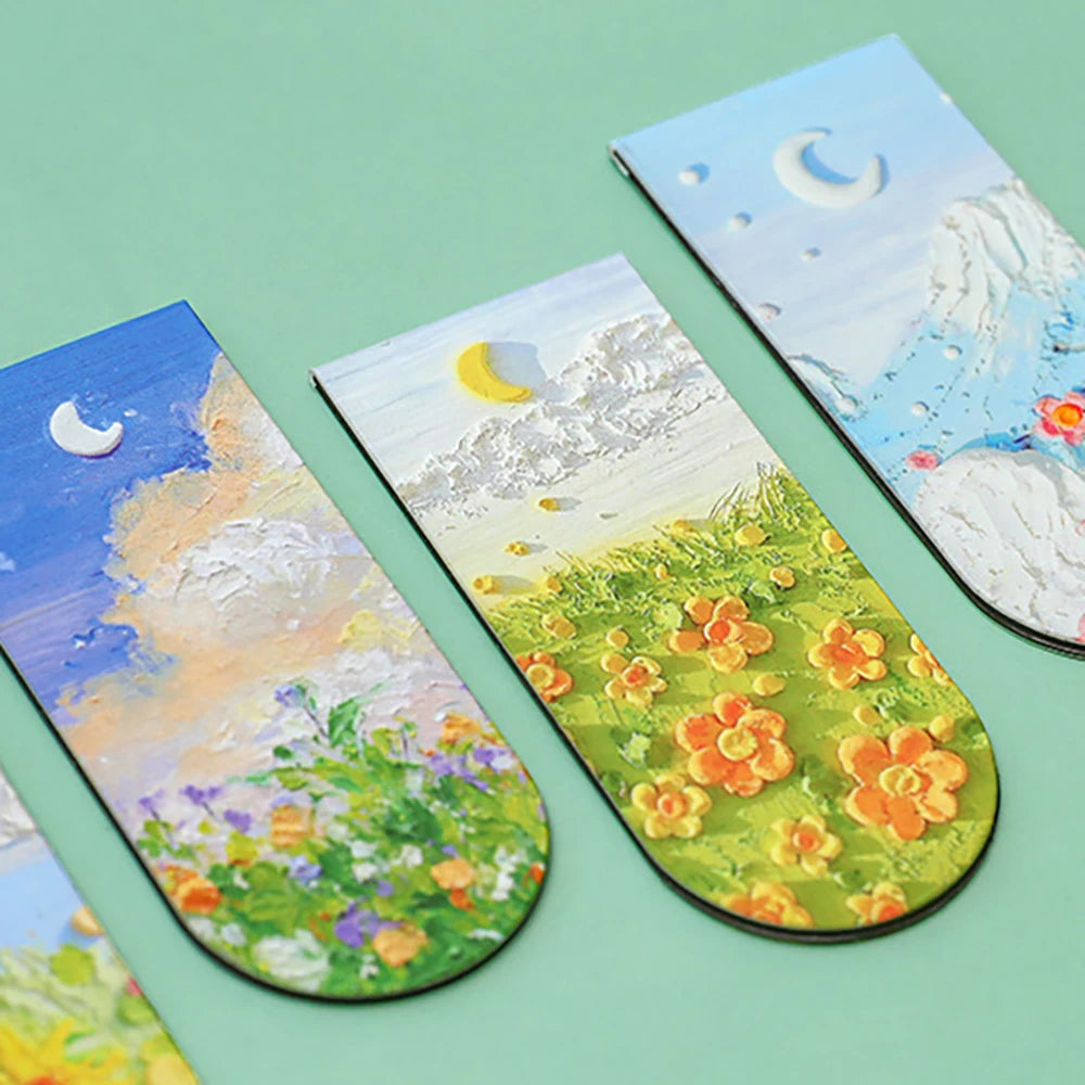 Oil Painting Magnetic Bookmark Student Note Classification Book Clip