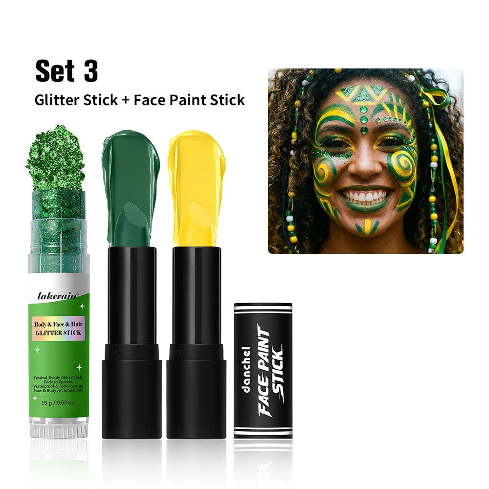 Face Paint Stick Set Multiple National Flag Color Safe Non-Toxic High Pigment Body Paint Stick for Halloween Cosplay Sport Event Peaceful Pleasures Health and Wellness Brazil