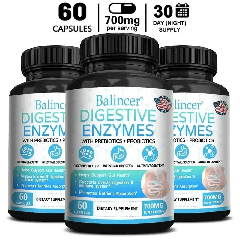 Organic Digestive Enzyme Probiotic Capsules Prebiotic Nutrition Digestion and Gut Health, Immunity, Suitable for Adults and Men Peaceful Pleasures Health and Wellness 60 count-3 bottle